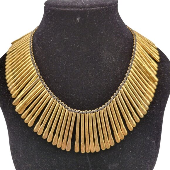 Sun Ray Bib Necklace Gold Tone with Black Cord Button Closure - Picture 2 of 8